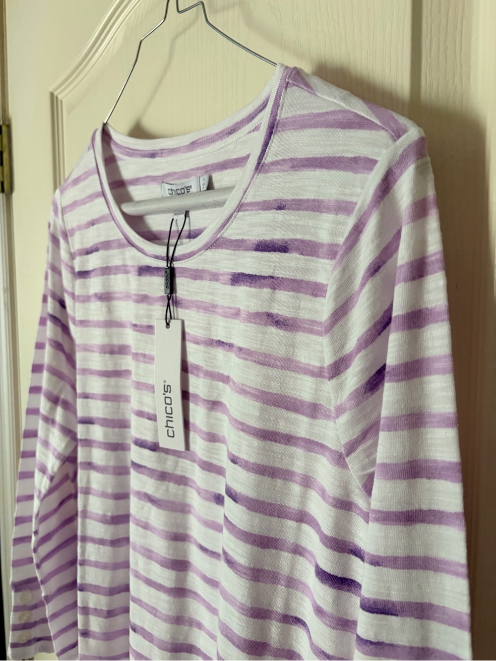 NWT Chicos Palermo Cotton Slub Stripes Tee, Size 1 - Picture 5 of 14